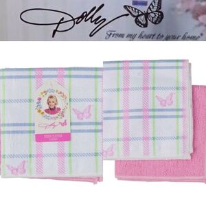 Dolly Parton Spring Striped Butterfly Dish Cloth Set- Pink